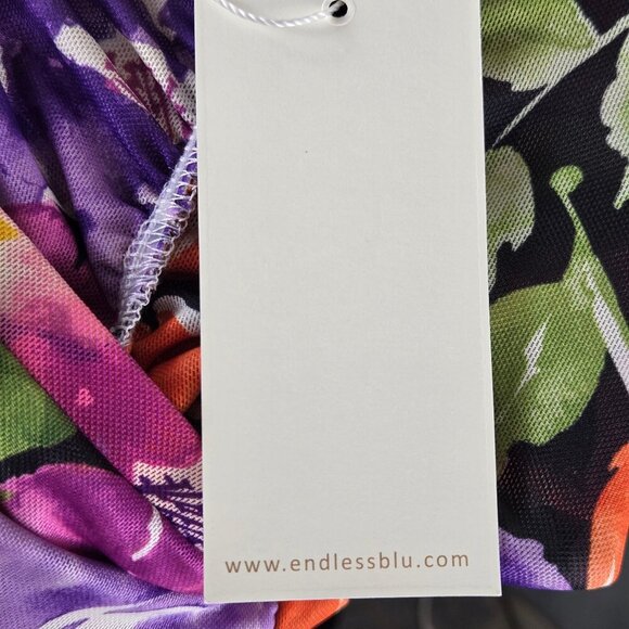 Endless Blu Luxe Size Small Ruched Floral Midi Dress Off the Shoulder Sleeve NWT - Picture 13 of 16